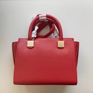 & Other Stories PR85A Red Square Detail Leather Shoulder Bag